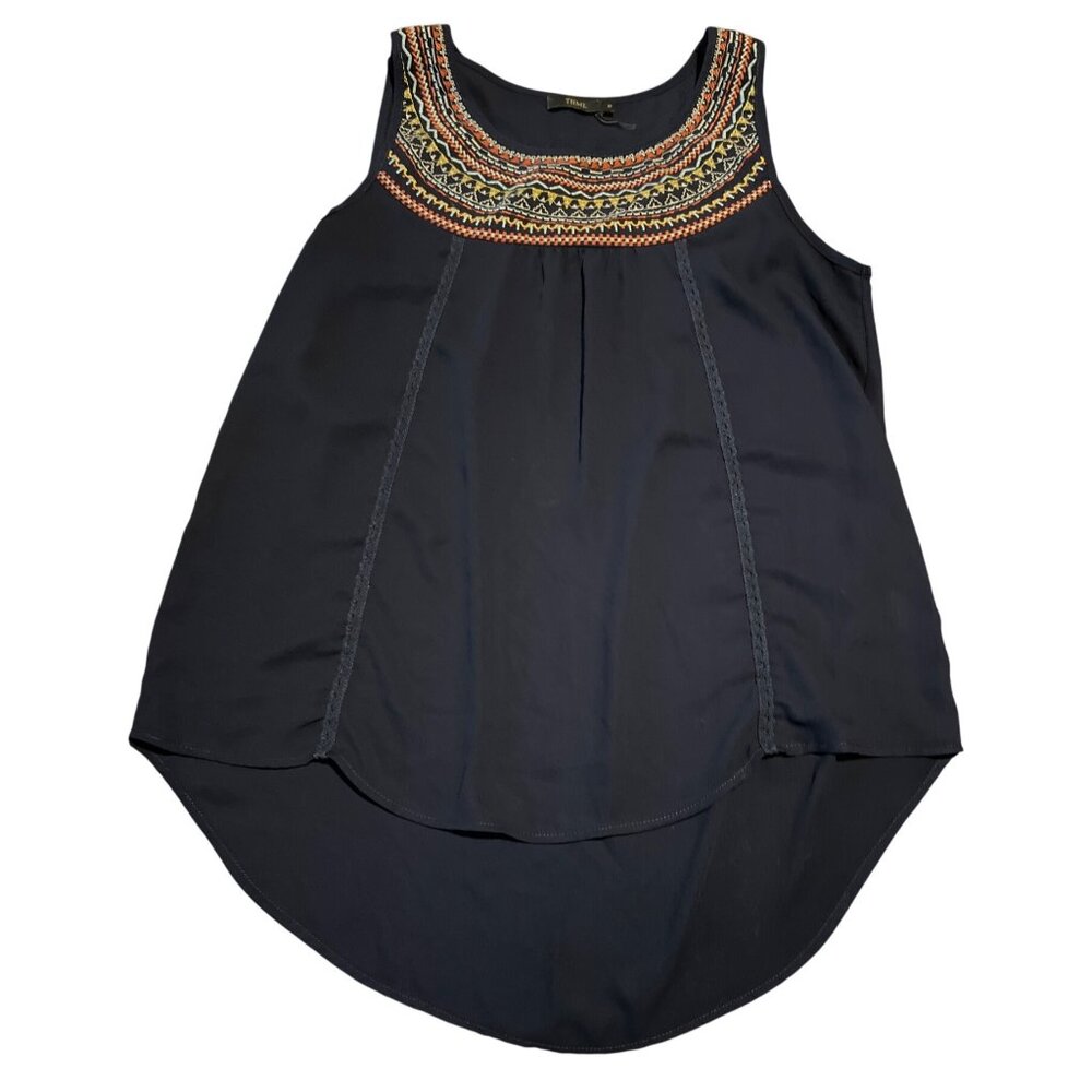 THML Womens‎ Embroidered Navy Sleeveless Blouse Top Size M